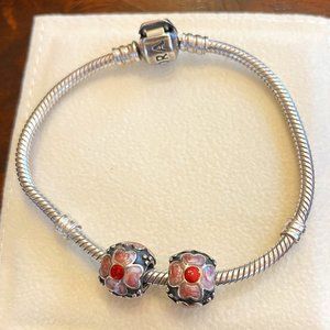 Silver and pink enamel flower Pandora charms
